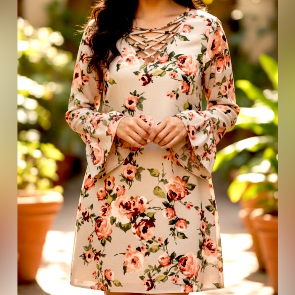 Altar'd State Cream Floral Long Sleeve Dress